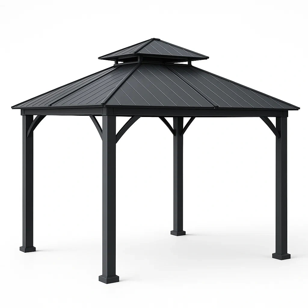 Pavillon en aluminium avec toit en acier noir(Noir)