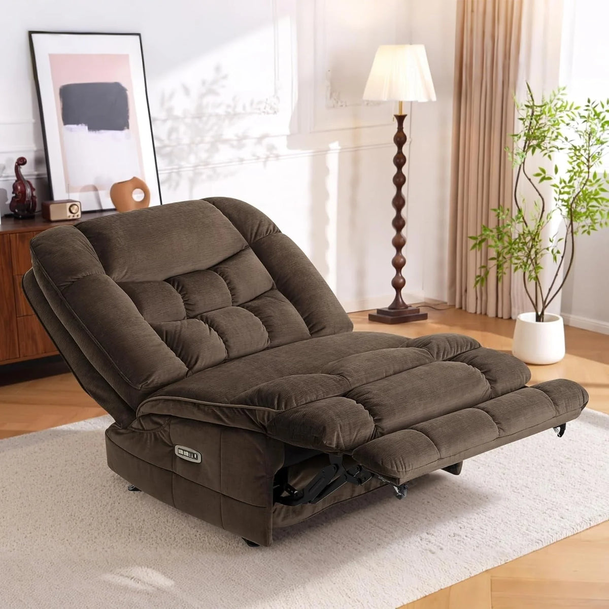 MCombo Oversized Dual Motor Armless Power Rocker Recliner Chair, Zeroarms Recliner Perfect for Living Room Fabric PR607(Coffee)