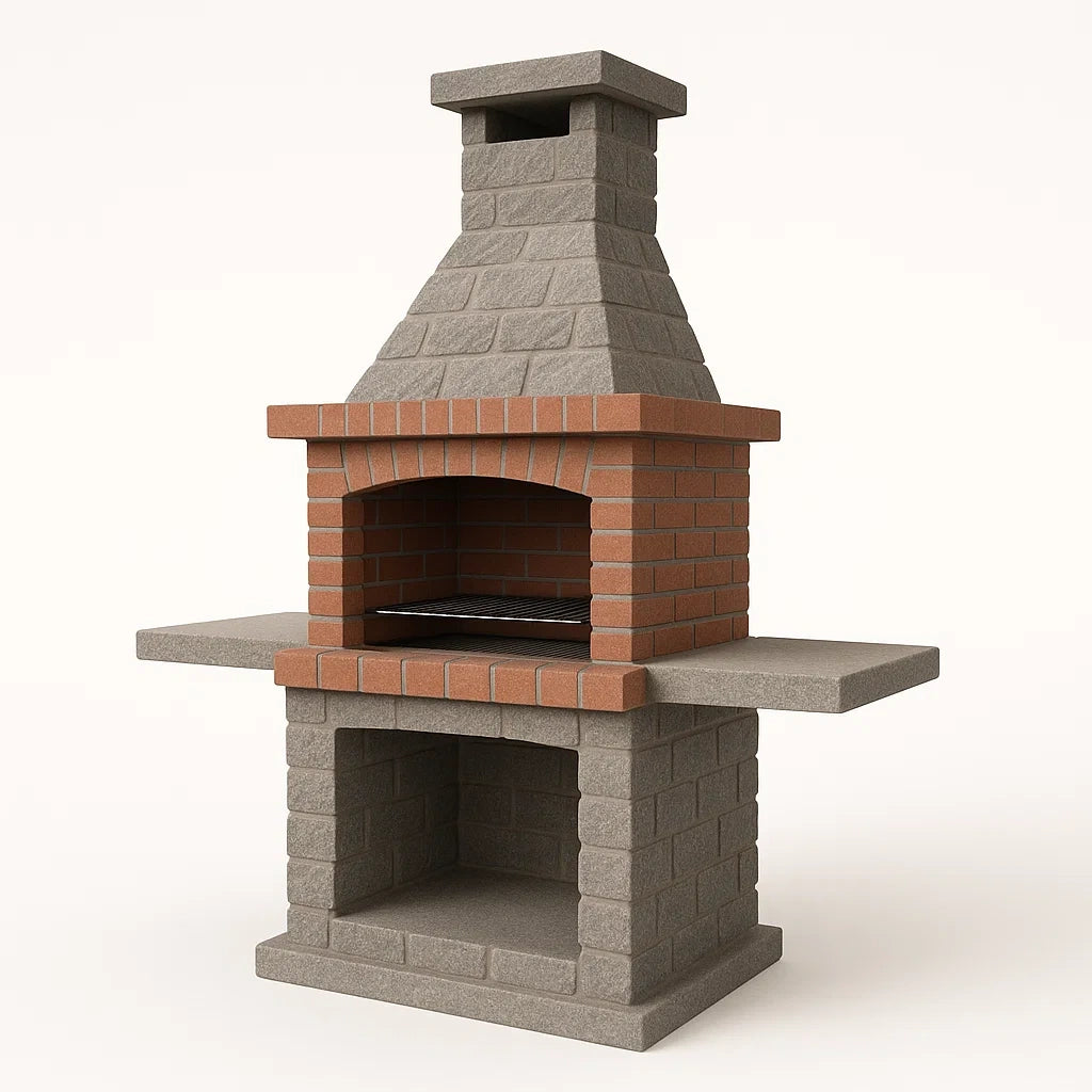 Barbecue en pierre et béton Marron-Gris 200 cm(Marron/Gris)
