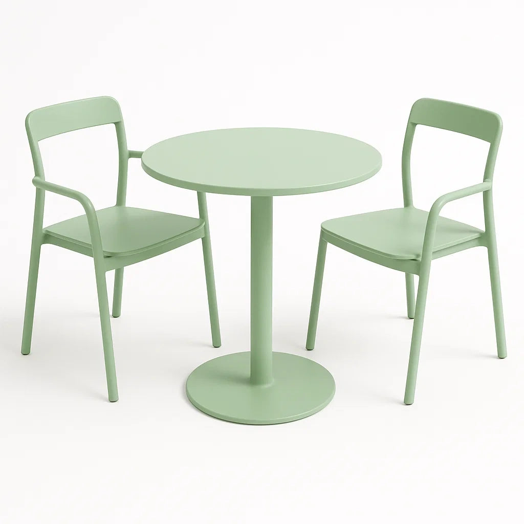 Ensemble de mobilier d'extérieur avec table ronde en métal vert et deux chaises(Vert)