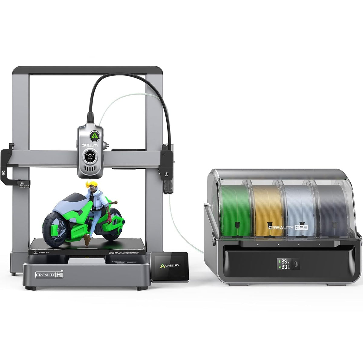 Creality Hi Combo (A) Imprimante 3D, CFS Multicolore Impression, Mise à Niveau Automatique, Haute Vitesse 500mm/s, Lecture Automatique du Filament, 95 pour cent Pré-Assemblée, Construction 260x260x300mm(Gris)