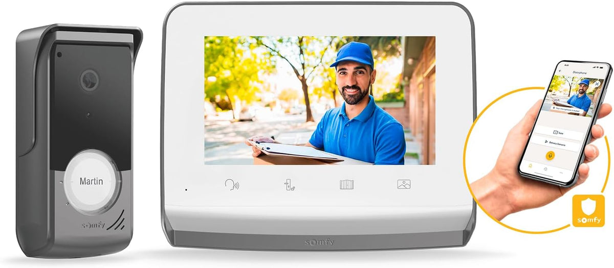 somfy 1871229 – Visiophone V350 Connect | Interphone connecté | Ecran 7 pouces | Vision nocturne | Gestion des visites à distance via l’app Protect | Contrôle jusqu’à 5 équipements motorisés RTS(Noir/Blanc)
