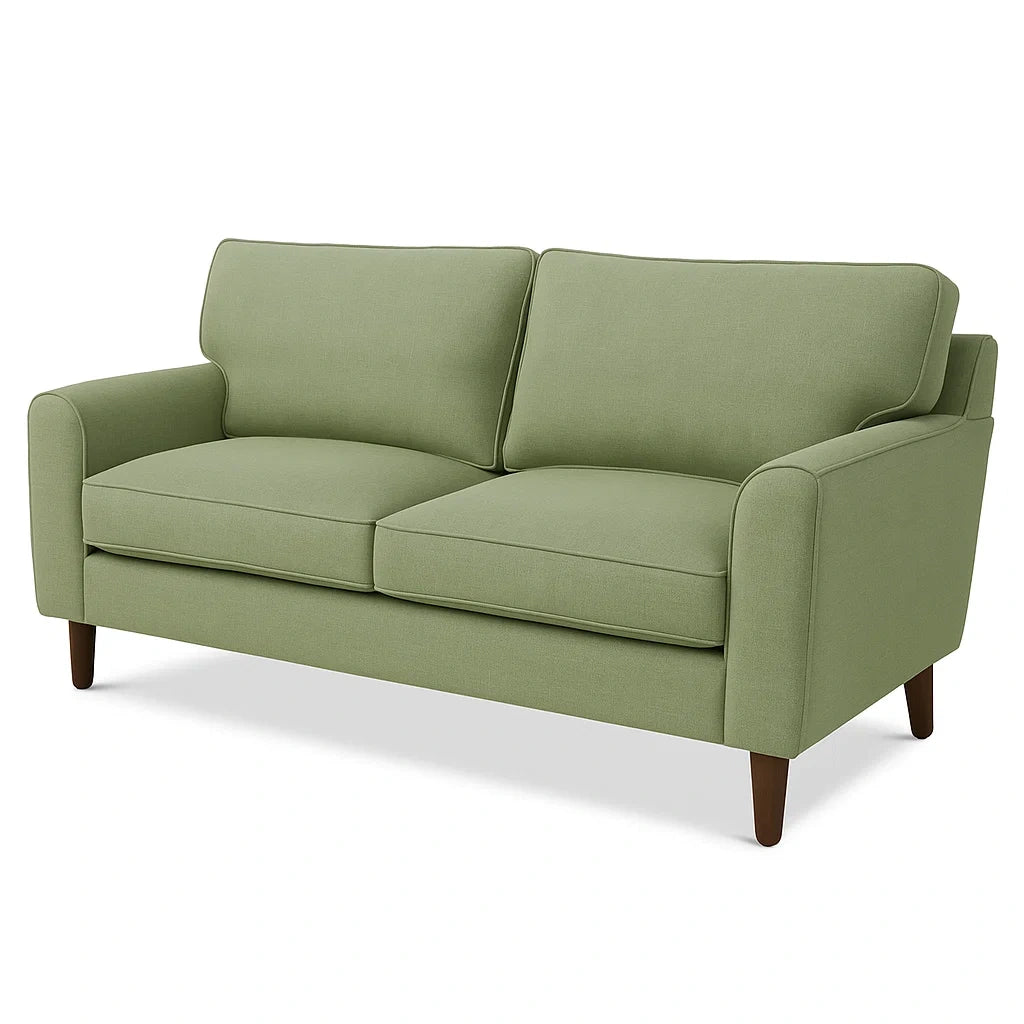 Canapé 2 places en tissu polyester vert avec pieds en bois(Vert)