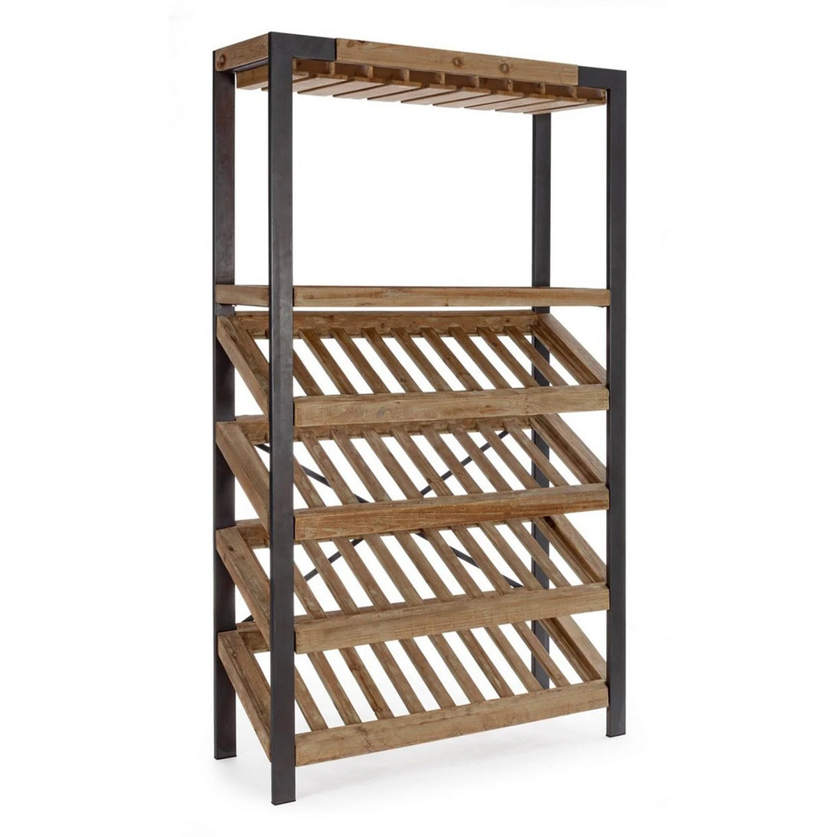 Meuble à bouteilles Kantin avec structure en acier, étagère en bois de sapin mesurant 114 x 38 x 199 cm