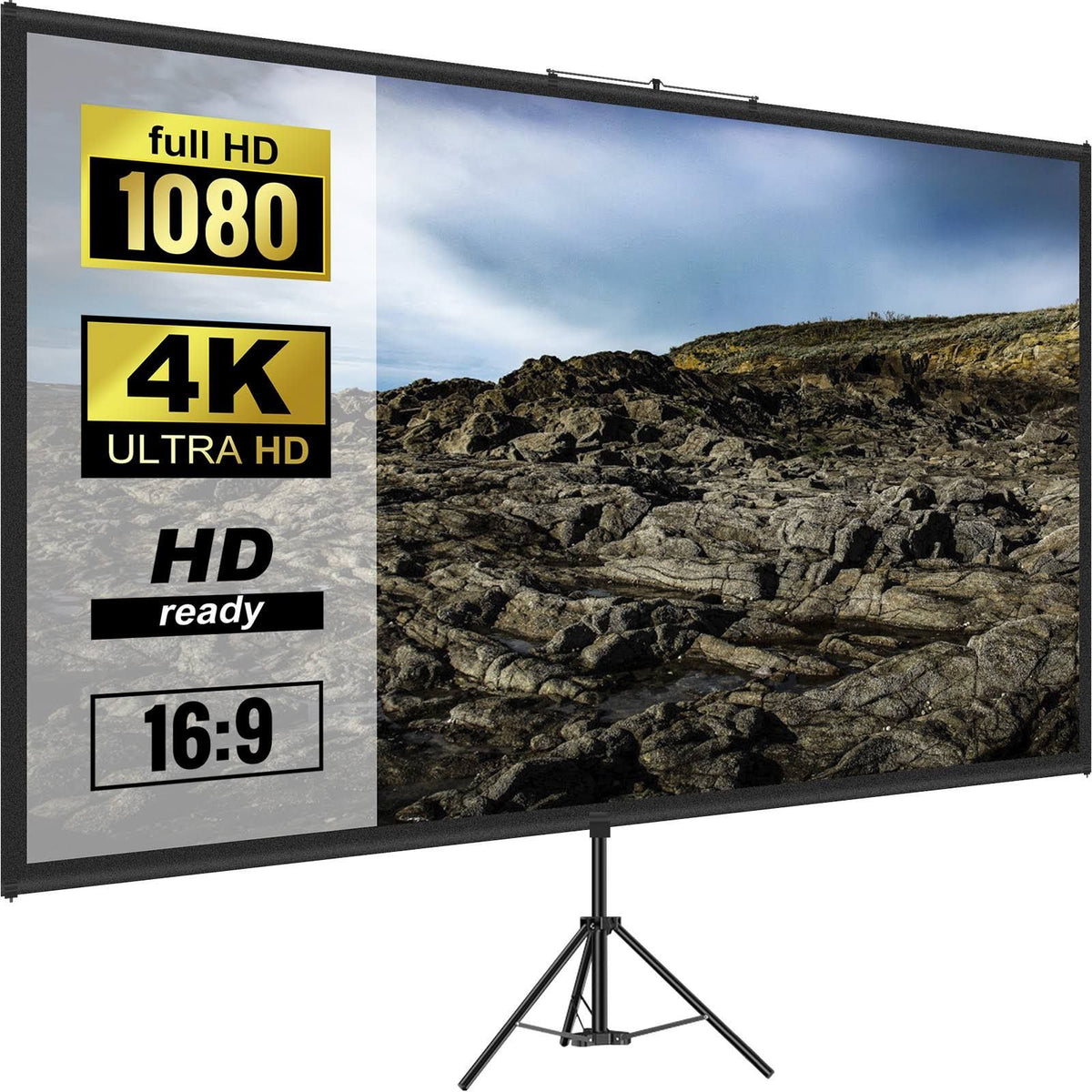 80 pouces Écran de Projection VEVOR avec Trépied 4K HD 16:9 Toile de Projection sur Trépied Hauteur Réglable Écran pour Intérieur et Extérieur(Noir)