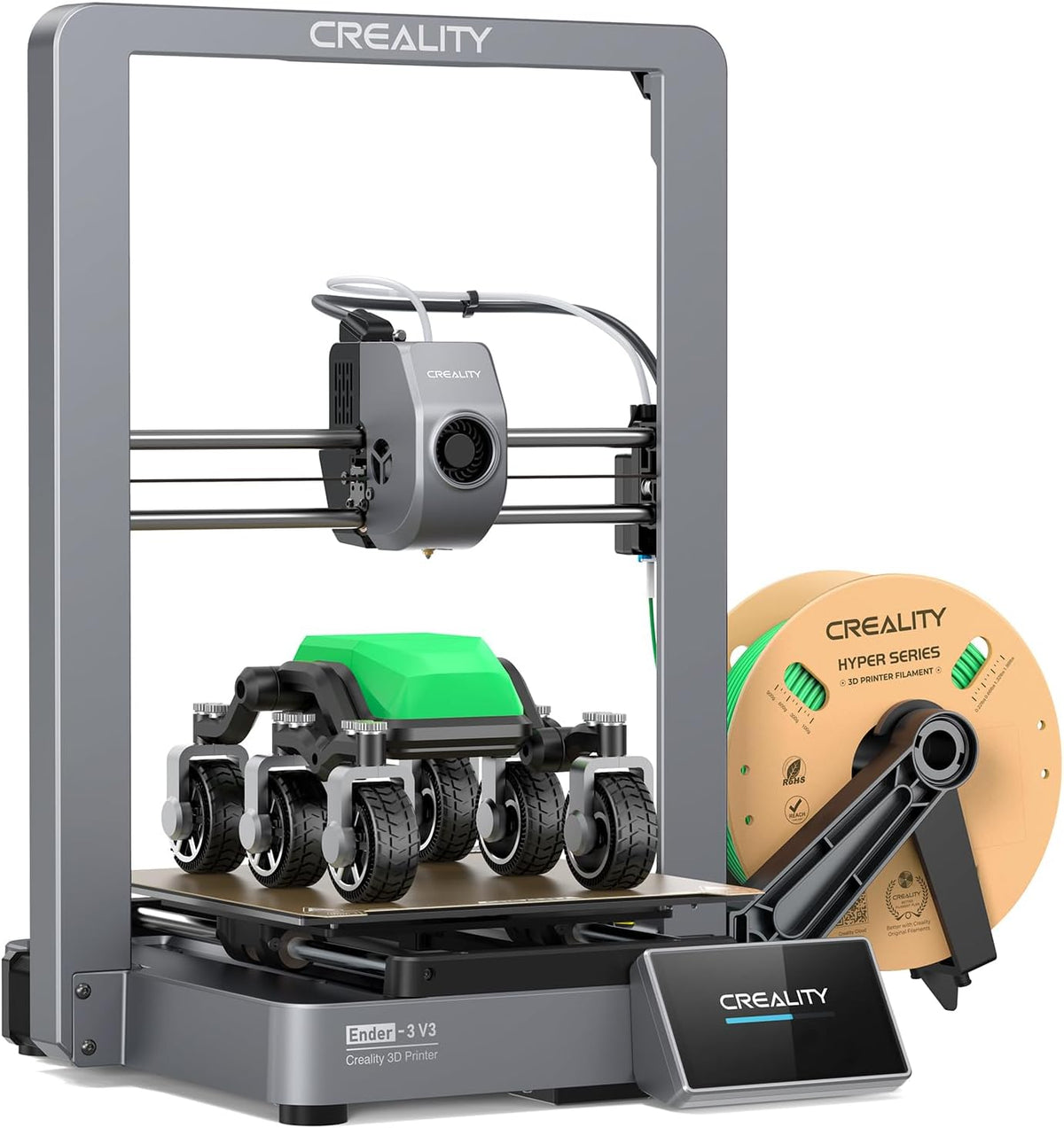 Creality Ender-3 V3 Imprimante 3D, vitesse d'impression 600 mm/s, impression 3D CoreXZ FDM rapide, nivellement automatique, extrudeuse directe à double vitesse, buse tri-métal, refroidissement rapide(Gris)