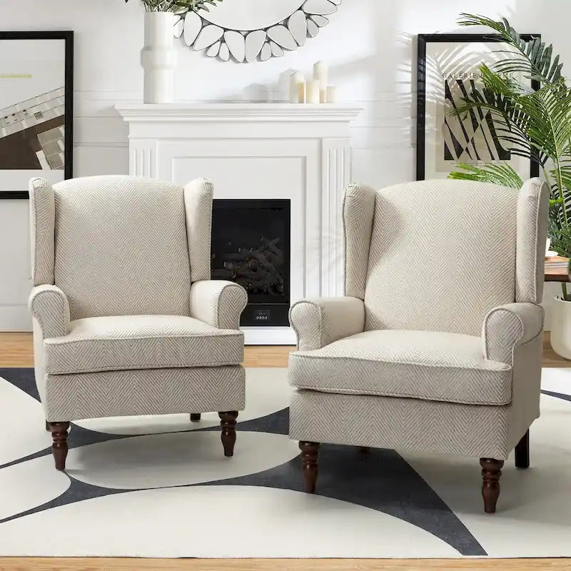 Epimethis Traditional Fabric Accent Armchair with Turned Legs Set of 2 by HULALA HOME(Tan)