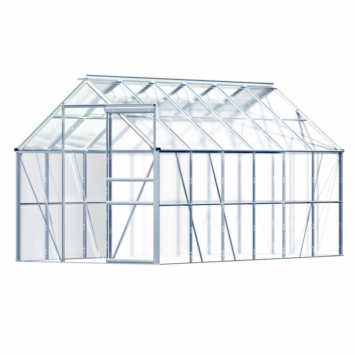 Gardebruk Serre de jardin en aluminium 380x190x195cm avec 4 lucarnes(Argent)