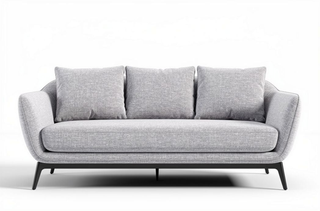 Canapé contemporain en tissu gris de 200 x 90 x 85cm avec coussins décoratifs