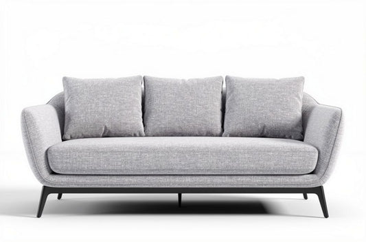 Canapé contemporain en tissu gris de 200 x 90 x 85cm avec coussins décoratifs