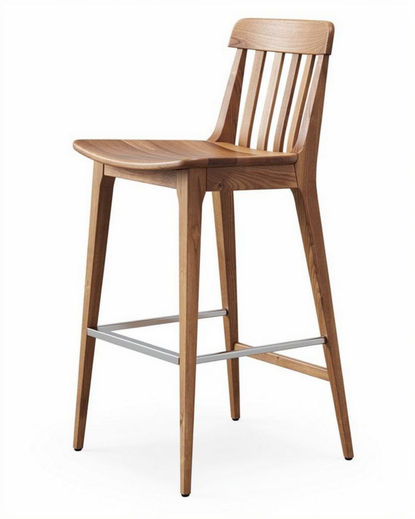 Tabouret de bar en bois de hêtre 80 x 40 x 100cm avec dossier et repose-pieds