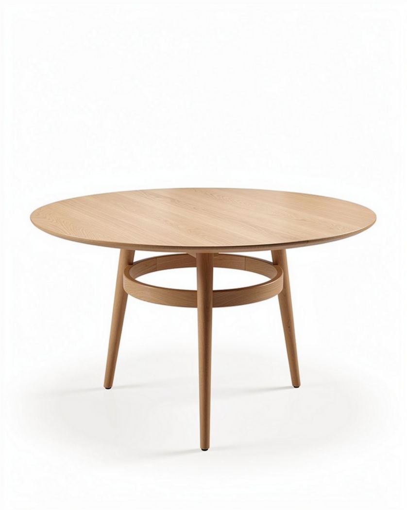 Table ronde en bois de chêne diamètre 80 cm hauteur 75 cm avec base en métal