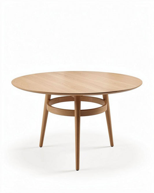 Table ronde en bois de chêne diamètre 80 cm hauteur 75 cm avec base en métal