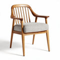 Chaise en bois avec accoudoirs et coussin en tissu gris 60 x 60 x 80cm