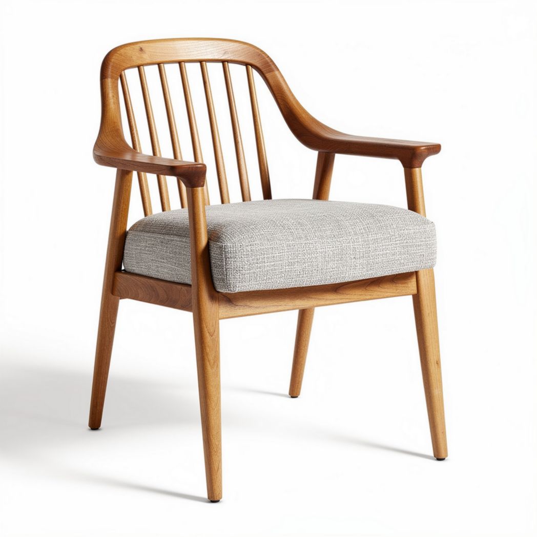 Chaise en bois avec accoudoirs et coussin en tissu gris 60 x 60 x 80cm