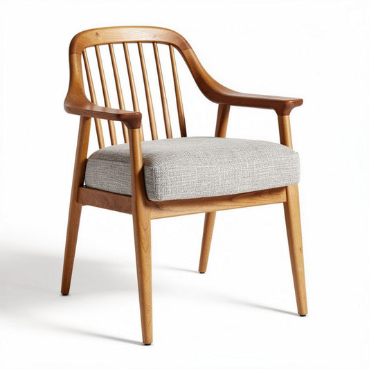 Chaise en bois avec accoudoirs et coussin en tissu gris 60 x 60 x 80cm