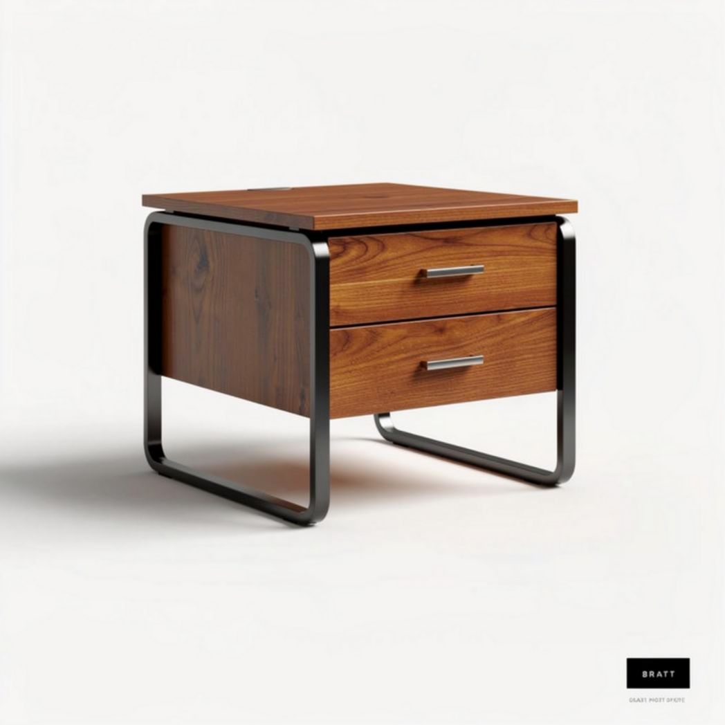 Table de chevet en bois avec deux tiroirs dimensions 60 x 50 x 45cm cadre en métal noir