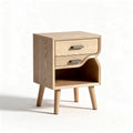 Table de nuit en bois naturel avec tiroirs et espace de rangement 45 x 40 x 60cm