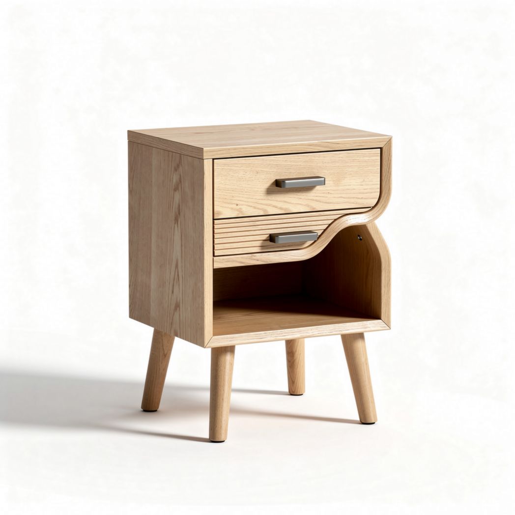 Table de nuit en bois naturel avec tiroirs et espace de rangement 45 x 40 x 60cm