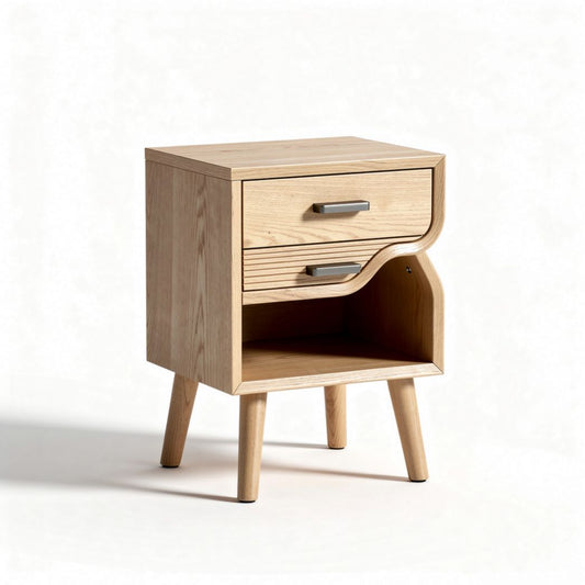 Table de nuit en bois naturel avec tiroirs et espace de rangement 45 x 40 x 60cm