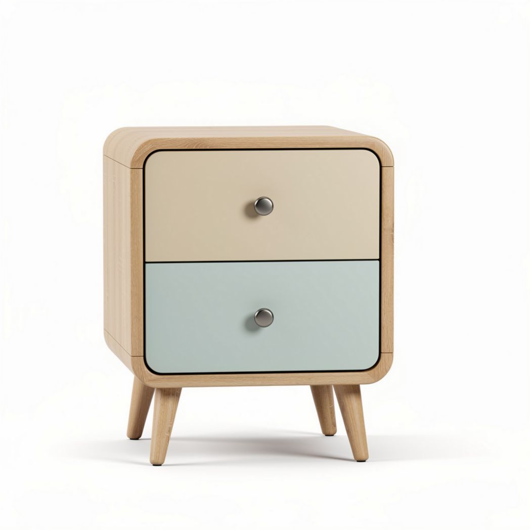 Table de chevet en bois avec tiroirs beige et bleu dimensions 45 x 40 x 50cm