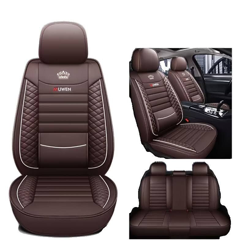 Housse de Siège Auto en Simili Cuir 5 Places, Coussin Respirant Complet Avant et Arrière, Protecteur de Siège Universel Toutes Saisons - Accessoires(Marron)