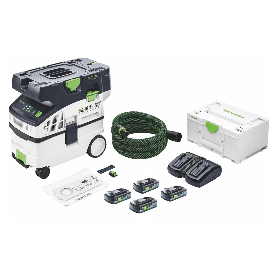 Festool CTMC MIDI aspirateur sans fil 36 V ( 2x 18 V ) classe de poussière M + 4x batterie 4,0 Ah + chargeur + Systainer(défaut)