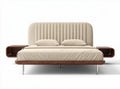 Lit double en bois avec têtes de lit rembourrées et tables de nuit intégrées 200 x 160 x 100cm