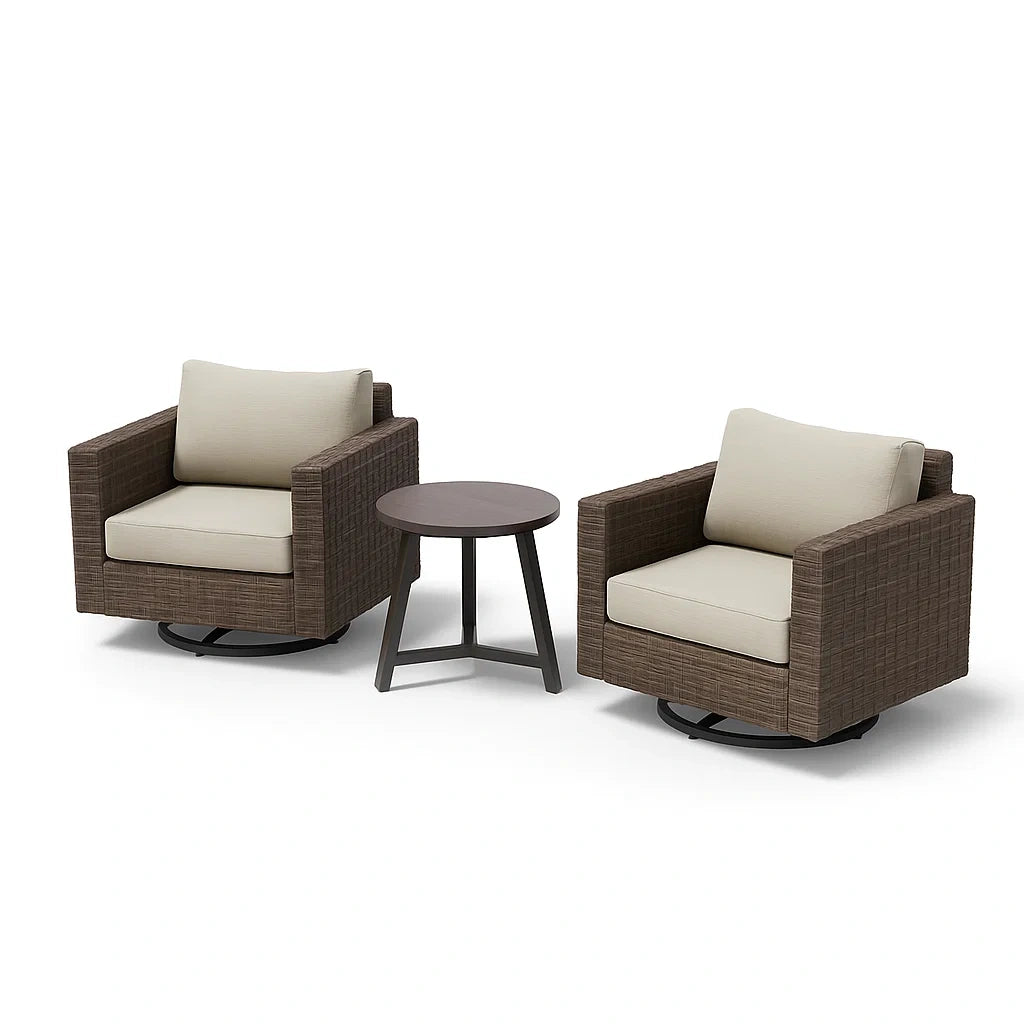 Ensemble de mobilier de jardin avec fauteuils rotatifs en résine et table ronde(Marron/Beige)