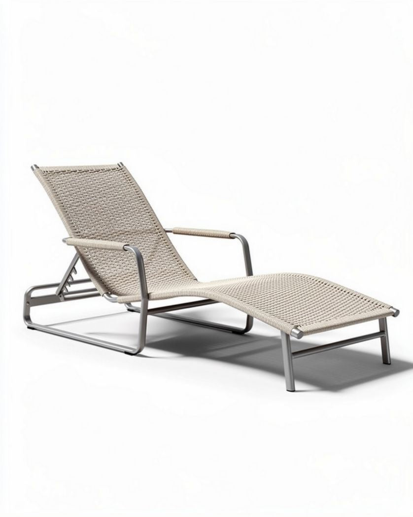 Chaise longue en aluminium et résine tressée couleur beige dimensions 190 x 70 x 30cm