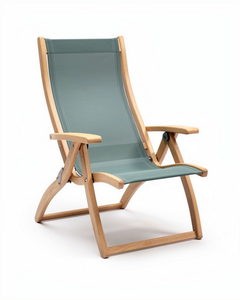 Chaise longue en bois naturel avec tissu en polyester vert 80 x 60 x 100cm