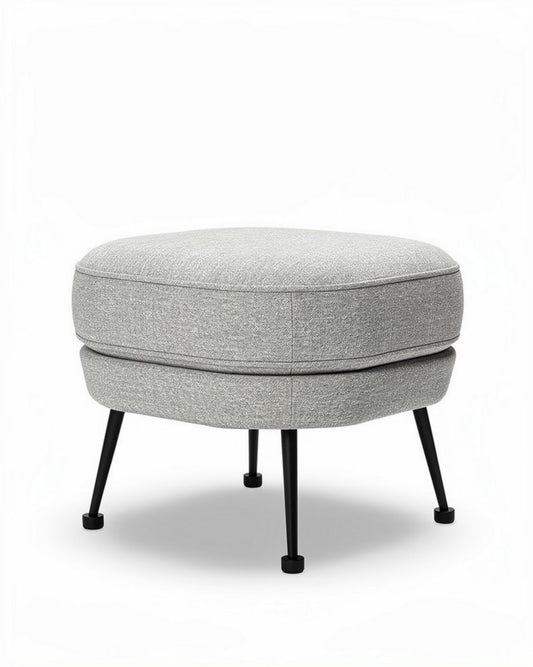 Pouf carré en tissu gris avec pieds en métal noir dimensions 45 x 45 x 40cm