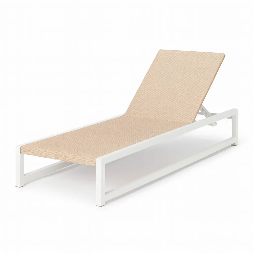 Chaise longue de jardin en aluminium blanc et textilène beige(Blanc/Beige)