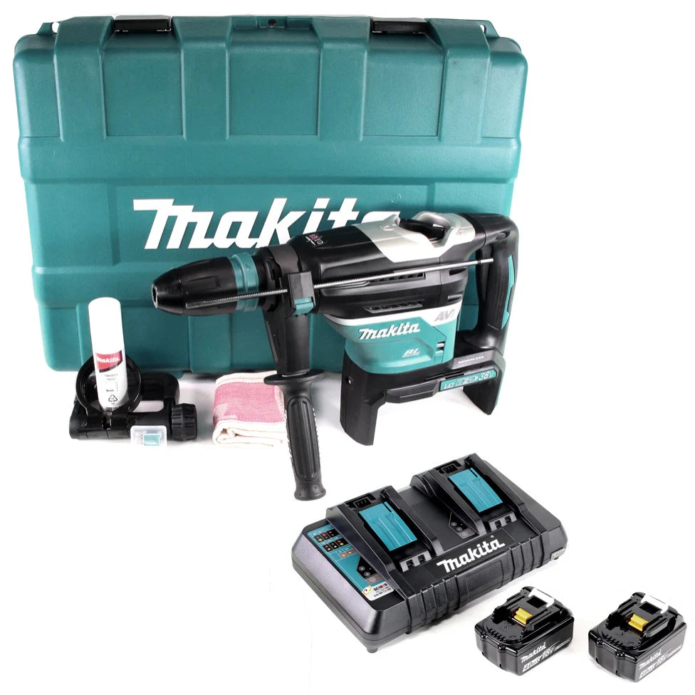 Makita DHR 400 PM2U 2 x 18 V / 36 V Li-Ion Perforateur burineur sans fil avec SDS-Max + Coffret + 2x Batteries 4,0 Ah + Chargeur double(défaut)