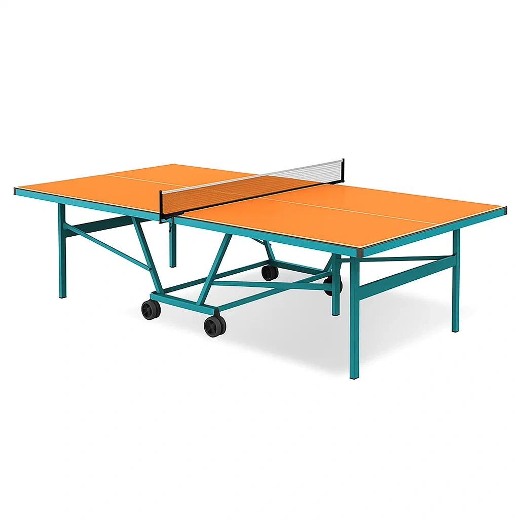 Table de tennis de table pliante en bois et métal orange avec roulettes(Orange)
