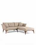 Canapé d'angle en tissu beige avec accoudoirs en bois 220 x 90 x 85cm