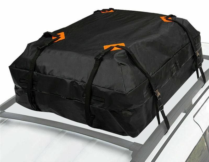 Sac de Toit Voiture 425L - Étanche, Résistant, Grand Rangement pour Camping, Tente, Coffre de toit voiture, Sac toit voiture, Valise voiture,(Noir/Orange)