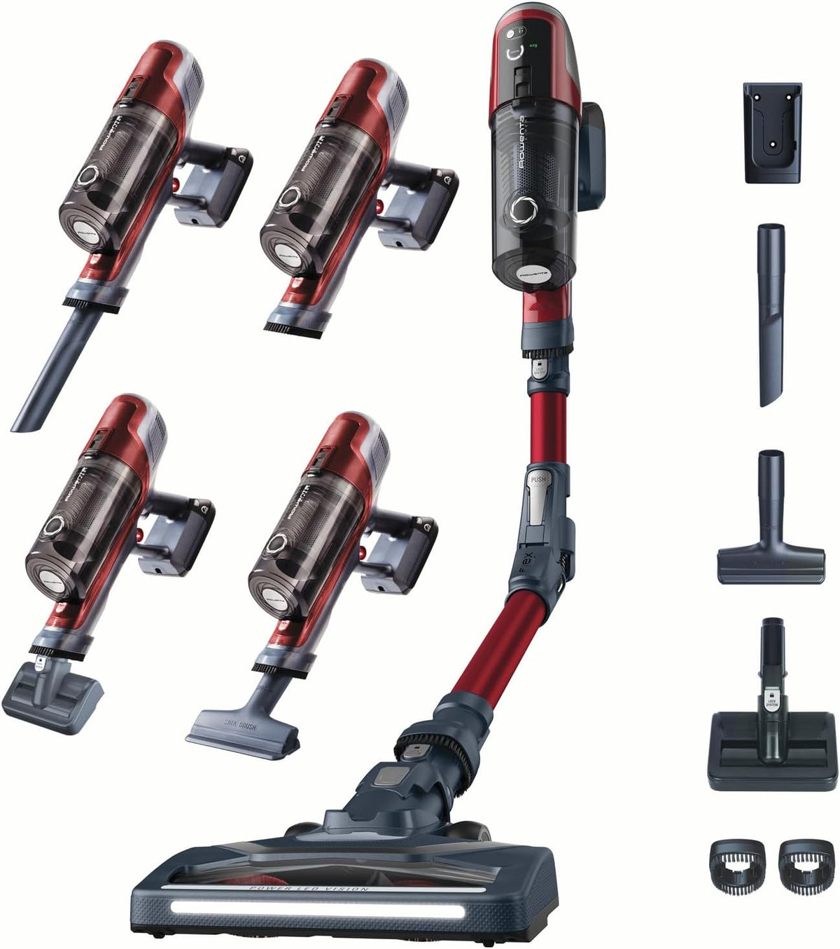 Rowenta X-Pert 6.60 Smart Aspirateur Balai sans fil, Tube Flex, Idéal pour les Poils D'animaux, Léger, Puissance 100W, Autonomie 45min, LED RH6471WO, Noir/Rouge(Rouge)