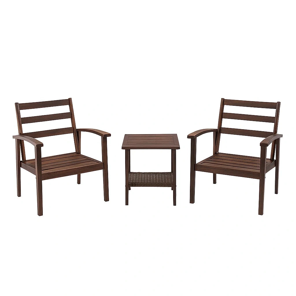 Ensemble de mobilier de jardin en bois d’acacia brun avec 2 chaises et 1 table(Brun)