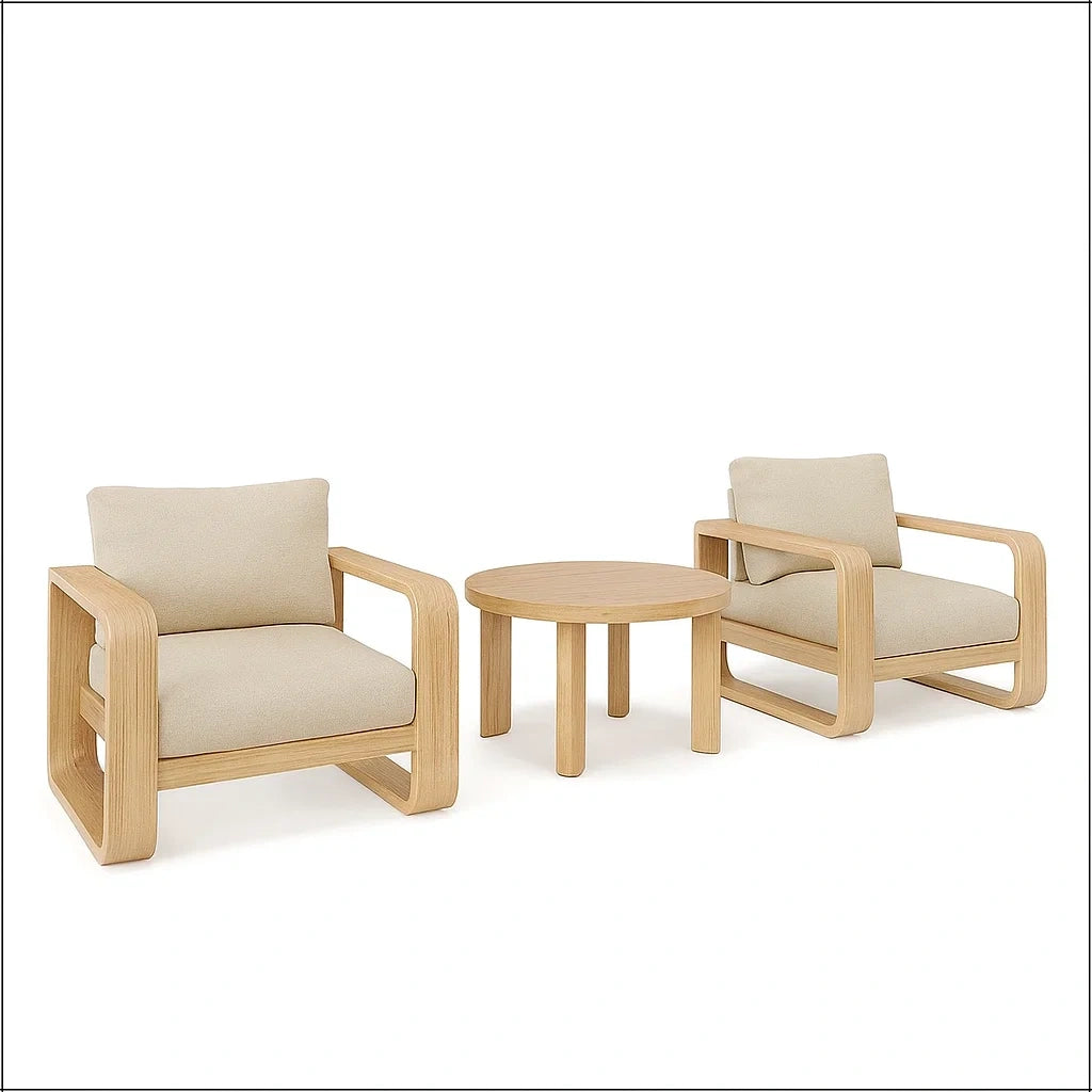 Ensemble de mobilier de jardin en bois avec coussins en polyester beige(Beige)