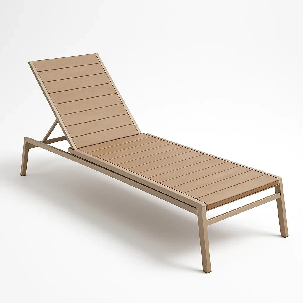 Chaise longue extérieure aluminium polywood réglable naturel(Naturel)