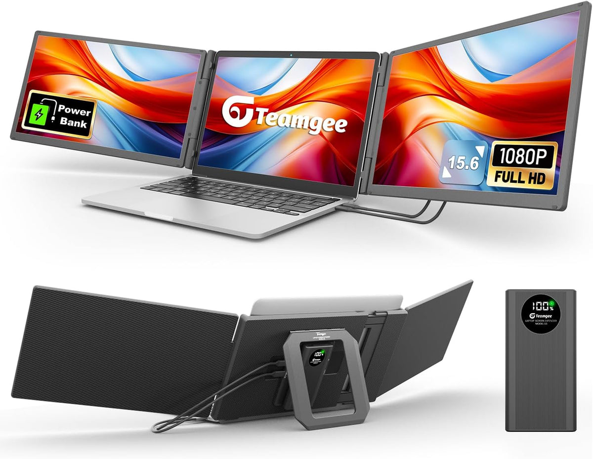 Teamgee Écran Portable 15,6 avec Batterie Externe, 120 pour cent sRGB FHD Moniteur Portable Plug  Play, Compatible Mac, Windows, Surface, Chrome, Idéal Télétravail, Studios  PME(Noir De Carbone)