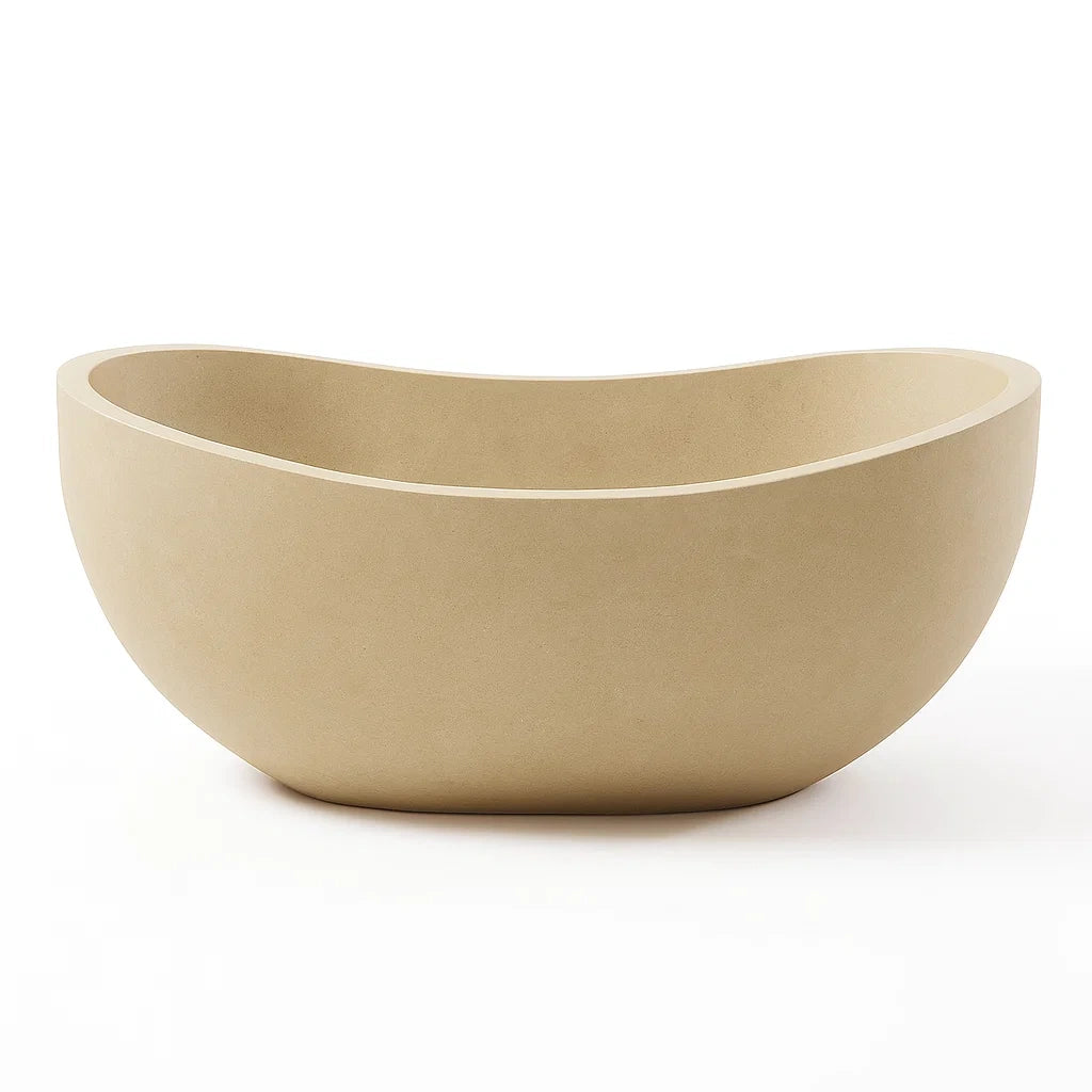 Baignoire autoportante ovale en résine sable 160x80x60 cm(Beige)